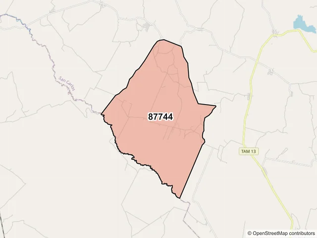 Mapa del código postal 87744, San Carlos, Tamaulipas