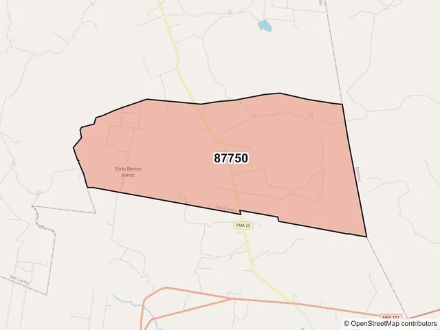 Mapa del código postal 87750, San Carlos, Tamaulipas