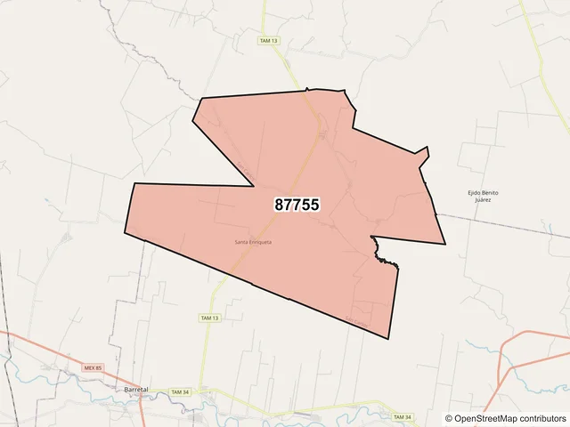 Mapa del código postal 87755, San Carlos, Tamaulipas
