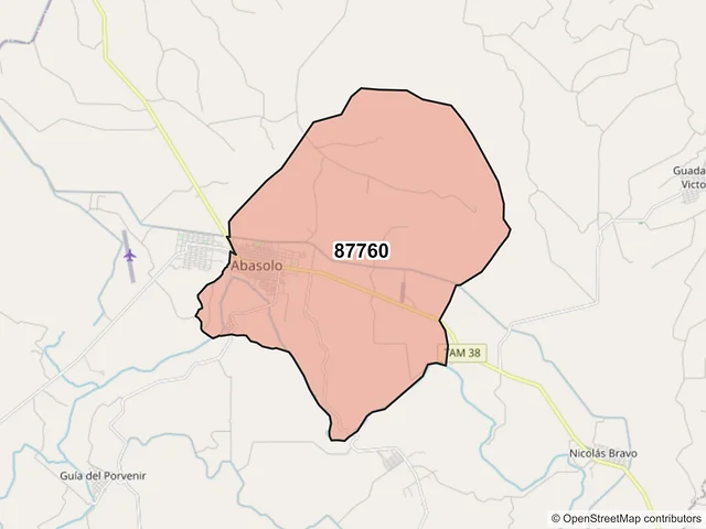 Mapa del código postal 87760, Abasolo, Tamaulipas