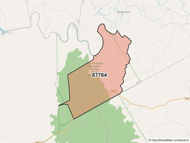 Mapa del código postal 87764, Abasolo, Tamaulipas