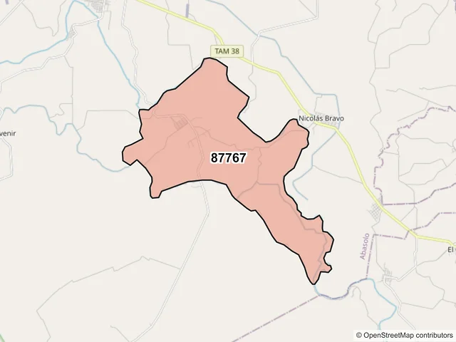 Mapa del código postal 87767, Abasolo, Tamaulipas