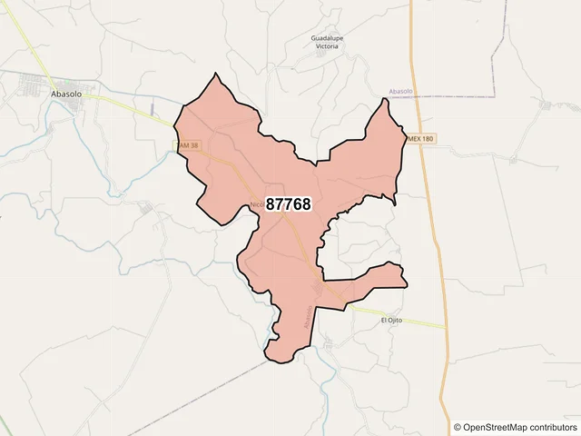 Mapa del código postal 87768, Abasolo, Tamaulipas