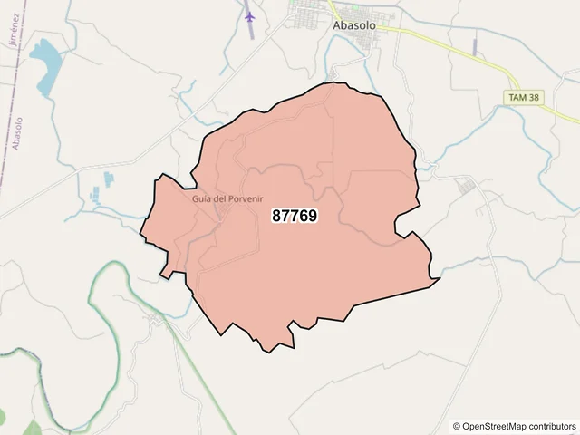 Mapa del código postal 87769, Abasolo, Tamaulipas