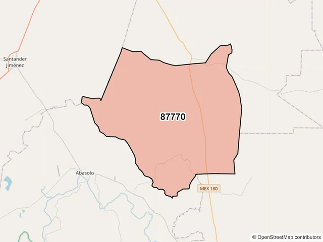 Mapa del código postal 87770, Abasolo, Tamaulipas