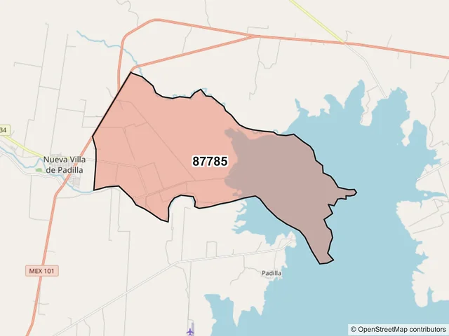 Mapa del código postal 87785, Padilla, Tamaulipas