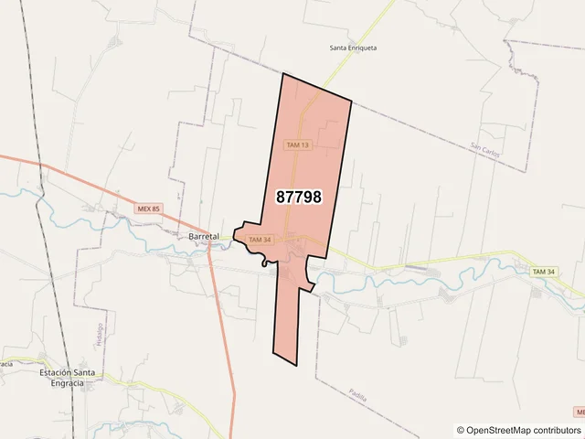 Mapa del código postal 87798, Padilla, Tamaulipas
