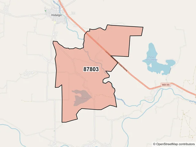 Mapa del código postal 87803, Hidalgo, Tamaulipas
