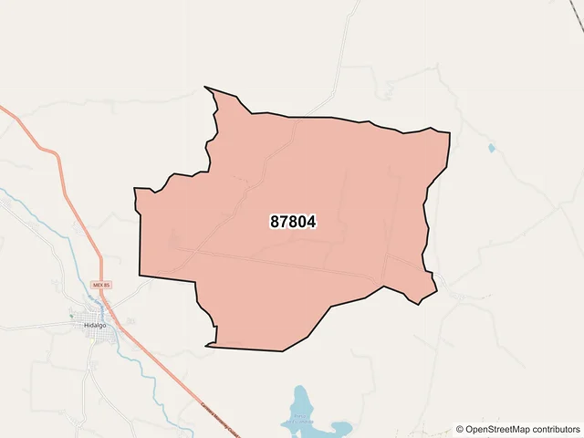 Mapa del código postal 87804, Hidalgo, Tamaulipas