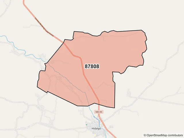 Mapa del código postal 87808, Hidalgo, Tamaulipas