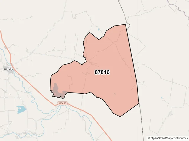 Mapa del código postal 87816, Hidalgo, Tamaulipas