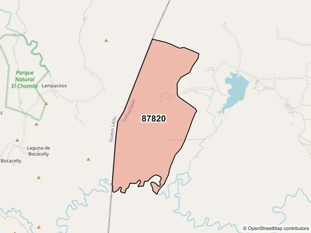 Mapa del código postal 87820, Hidalgo, Tamaulipas
