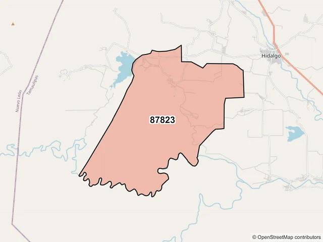 Mapa del código postal 87823, Hidalgo, Tamaulipas