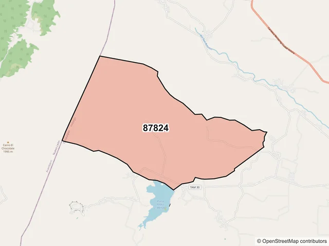 Mapa del código postal 87824, Hidalgo, Tamaulipas