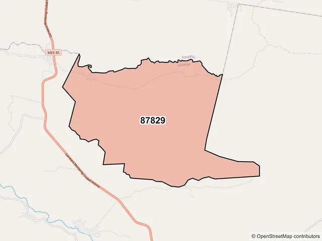 Mapa del código postal 87829, Hidalgo, Tamaulipas