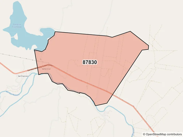 Mapa del código postal 87830, Hidalgo, Tamaulipas
