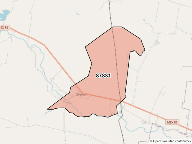 Mapa del código postal 87831, Hidalgo, Tamaulipas
