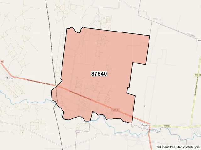 Mapa del código postal 87840, Hidalgo, Tamaulipas