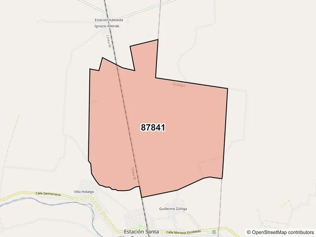 Mapa del código postal 87841, Hidalgo, Tamaulipas