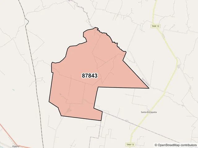 Mapa del código postal 87843, Hidalgo, Tamaulipas