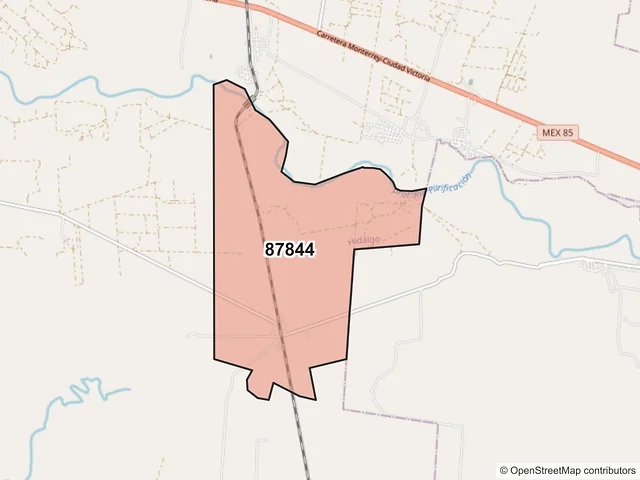 Mapa del código postal 87844, Hidalgo, Tamaulipas
