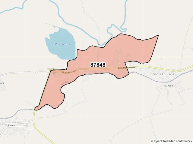 Mapa del código postal 87848, Hidalgo, Tamaulipas