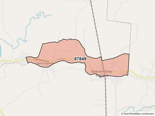 Mapa del código postal 87849, Hidalgo, Tamaulipas