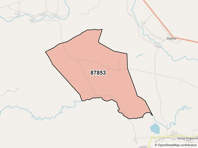 Mapa del código postal 87853, Hidalgo, Tamaulipas