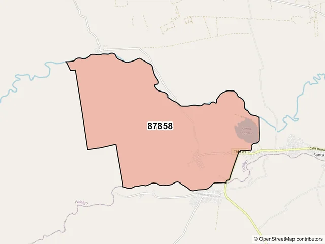 Mapa del código postal 87858, Hidalgo, Tamaulipas