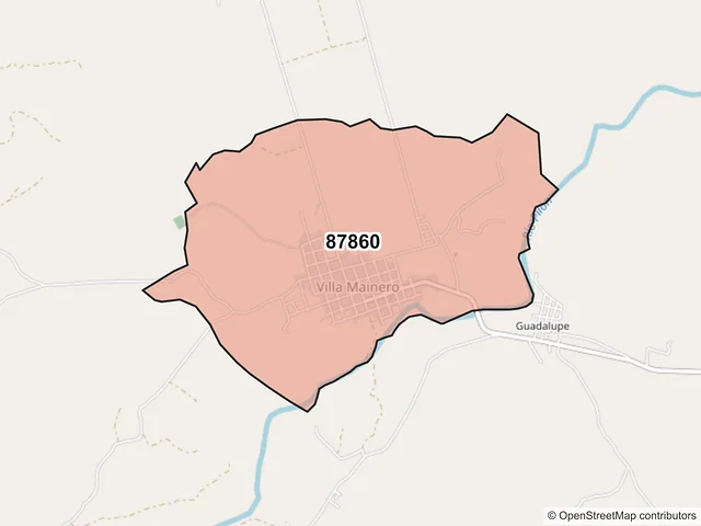 Mapa del código postal 87860, Mainero, Tamaulipas
