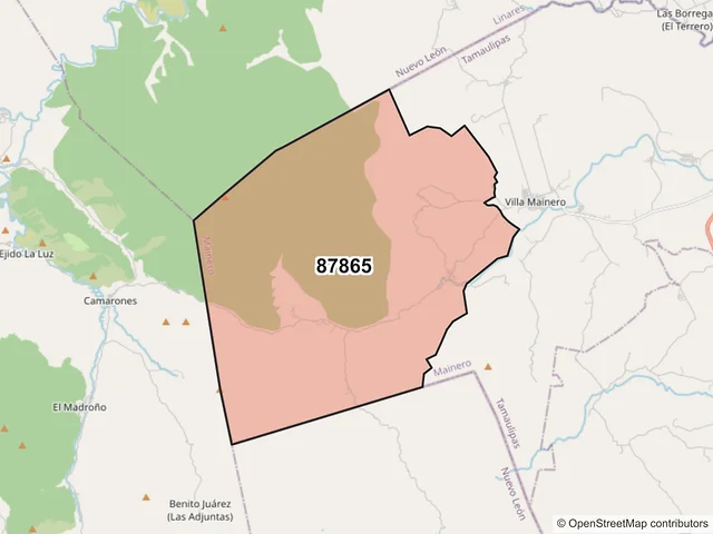 Mapa del código postal 87865, Mainero, Tamaulipas