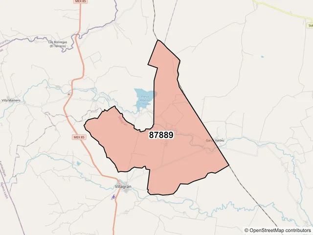 Mapa del código postal 87889, Villagrán, Tamaulipas