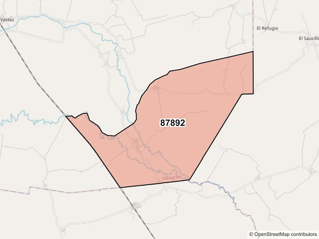 Mapa del código postal 87892, Villagrán, Tamaulipas