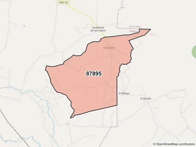 Mapa del código postal 87895, Villagrán, Tamaulipas