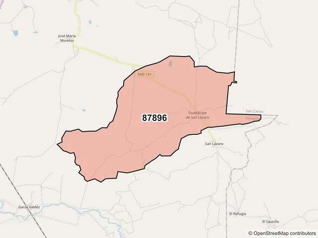 Mapa del código postal 87896, Villagrán, Tamaulipas