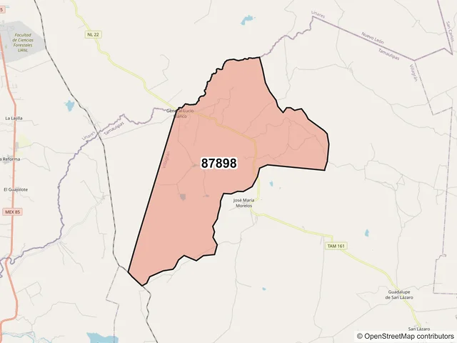 Mapa del código postal 87898, Villagrán, Tamaulipas