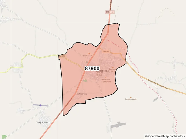 Mapa del código postal 87900, Tula, Tamaulipas