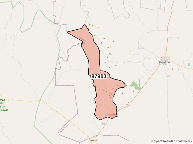 Mapa del código postal 87903, Tula, Tamaulipas