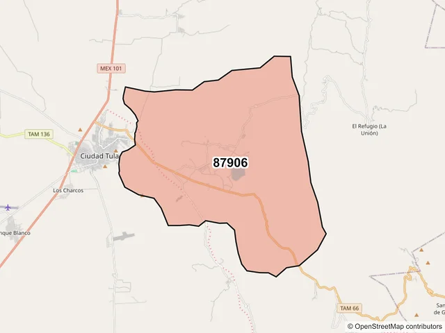 Mapa del código postal 87906, Tula, Tamaulipas