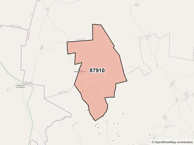 Mapa del código postal 87910, Tula, Tamaulipas