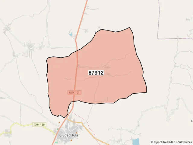 Mapa del código postal 87912, Tula, Tamaulipas
