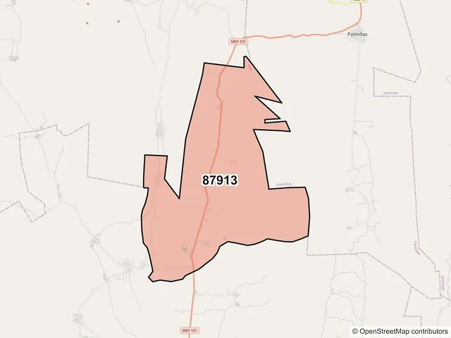 Mapa del código postal 87913, Tula, Tamaulipas