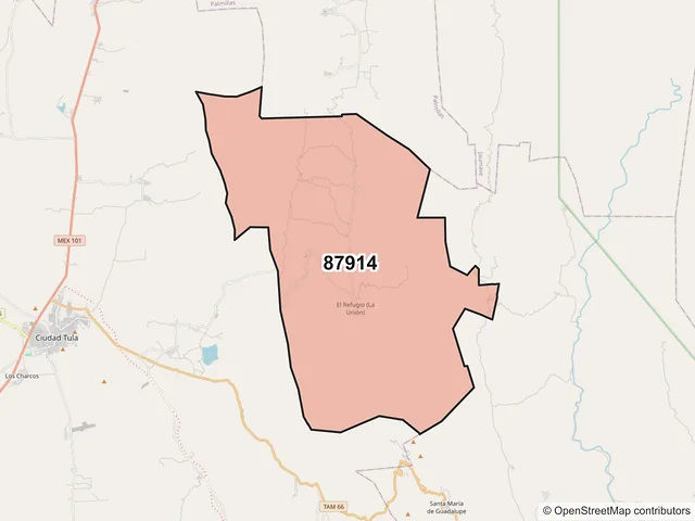 Mapa del código postal 87914, Tula, Tamaulipas