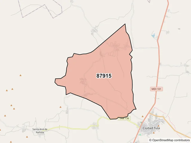 Mapa del código postal 87915, Tula, Tamaulipas