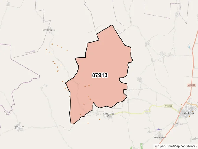 Mapa del código postal 87918, Tula, Tamaulipas