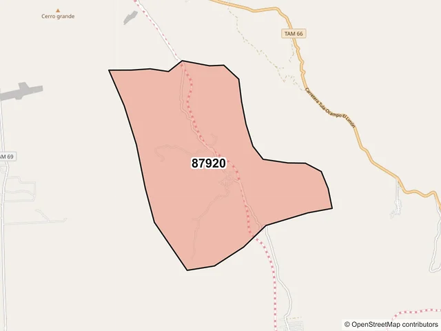 Mapa del código postal 87920, Tula, Tamaulipas