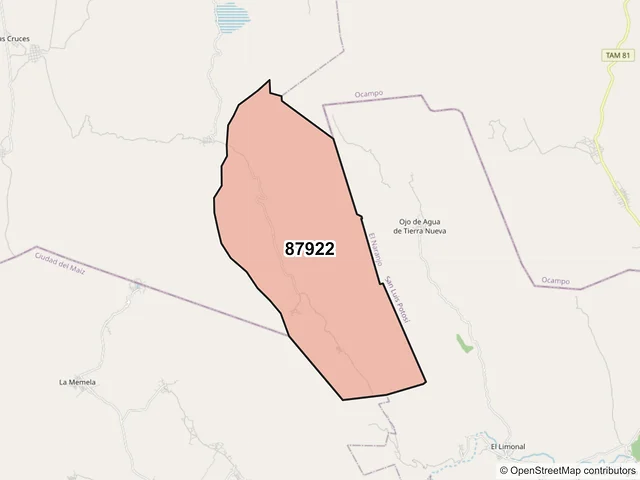 Mapa del código postal 87922, Tula, Tamaulipas