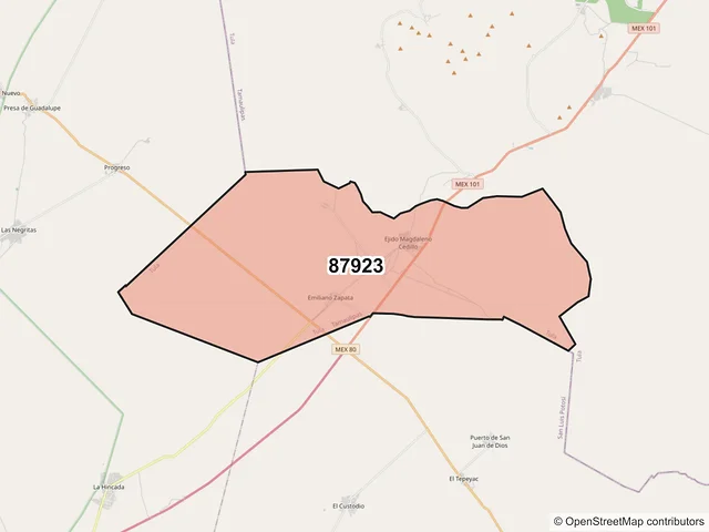 Mapa del código postal 87923, Tula, Tamaulipas