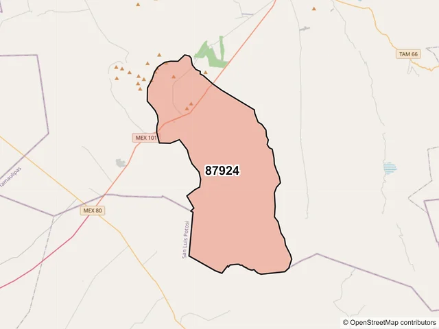 Mapa del código postal 87924, Tula, Tamaulipas