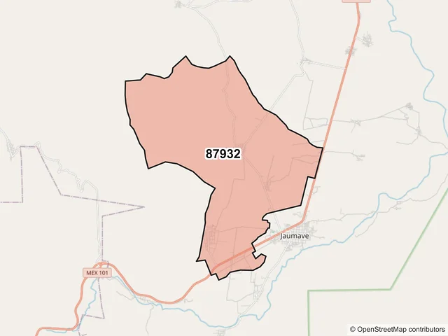 Mapa del código postal 87932, Jaumave, Tamaulipas